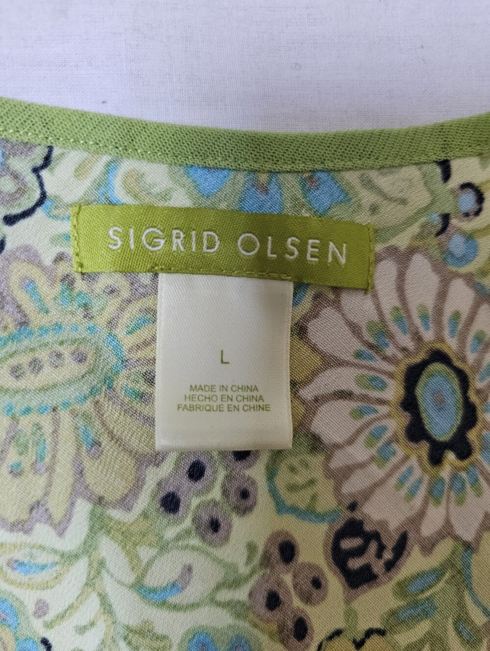 Sigrid Olsen Floral Tank Top Size Large Green Blue Rayon Boho Cottagecore - Picture 7 of 10